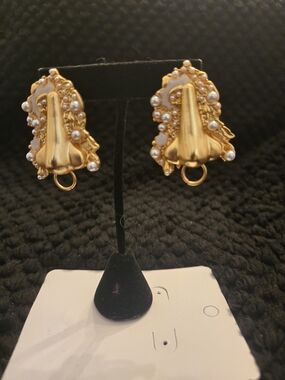 Schiaparelli Inspired Gold-Tone Pearl Accent Clip-On Earrings - Women Jewelry